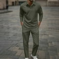 thumbnail image 1 of YueHuiYing Men's 2 Piece Outfit Long Sleeve Mandarin Neck Button Down Shirt with Elastic Waist Drawstring Lounge Pants Set, 1 of 5