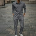 thumbnail image 1 of YueHuiYing Men's 2 Piece Outfit Long Sleeve Mandarin Neck Button Down Shirt with Elastic Waist Drawstring Lounge Pants Set, 1 of 5