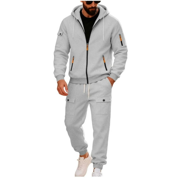 YueHuiYing Men's Athletic Sports Casual 2 Piece Solid Color Tracksuit Hoodie Jogger Drawstring Straight Leg Pants Sweatsuit Set