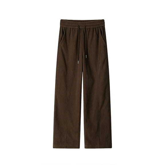YueHuiYing Men's Casual And Fashionable Solid Color Pocket Drawstring Elastic Waist Corduroy Warm Pants