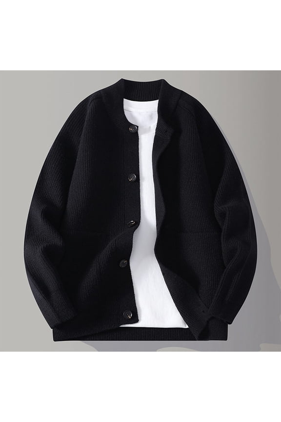 Men's Casual Fashion Cardigan Half Stand Collar Patchwork Knitted Cardigan Loose Sweater Loose Outerwear