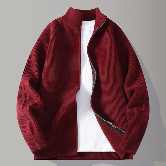 YueHuiYing Men's Casual Fashion Cardigan Half Stand Collar Patchwork Knitted Cardigan Loose Sweater Loose Outerwear