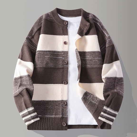 YueHuiYing Men's Casual Fashion Cardigan Half Stand Collar Patchwork Knitted Cardigan Loose Sweater Loose Outerwear