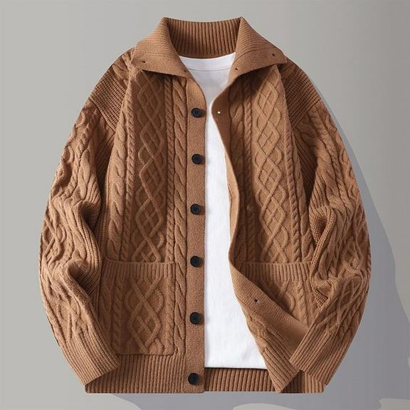 YueHuiYing Men's Casual Fashion Cardigan Half Stand Collar Patchwork Knitted Cardigan Loose Sweater Loose Outerwear