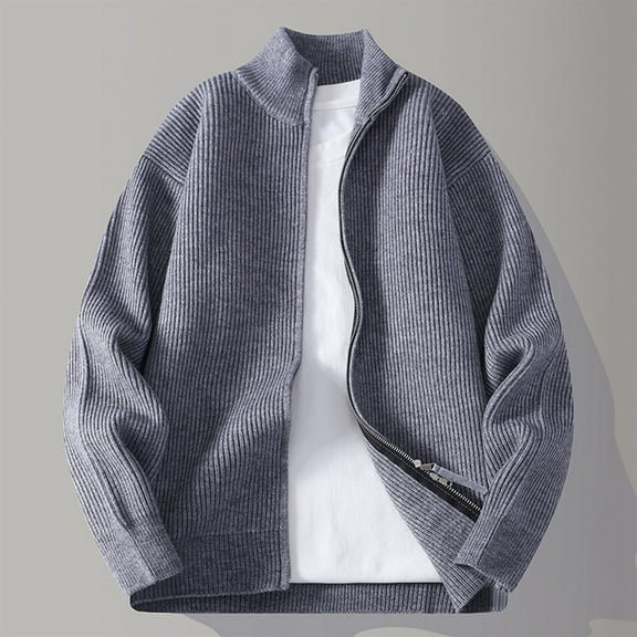 YueHuiYing Men's Casual Fashion Cardigan Half Stand Collar Patchwork Knitted Cardigan Loose Sweater Loose Outerwear