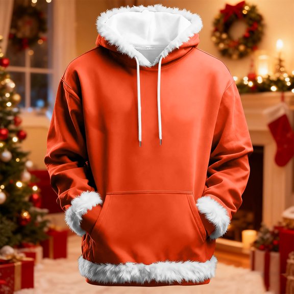 YueHuiYing Men's Casual Fashion Round Neck Kangaroo Pockets Pullover Long Sleeve Fall Warm Winter Hooded Sweatshirt Top