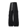 thumbnail image 1 of YueHuiYing Men's Casual Fashion Solid Color Pocket Drawstring Elastic Waist Sports Workwear Pants, 1 of 7