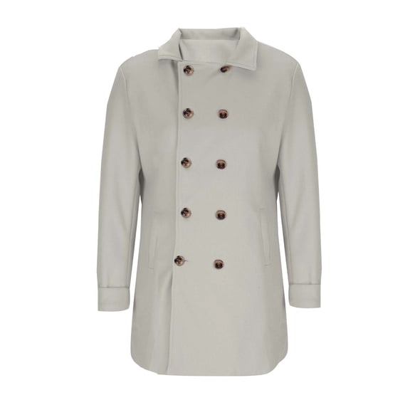 YueHuiYing Men's Casual Mid Length Solid Color Slim Coat Double Breasted Overcoat Versatile Trench Coat