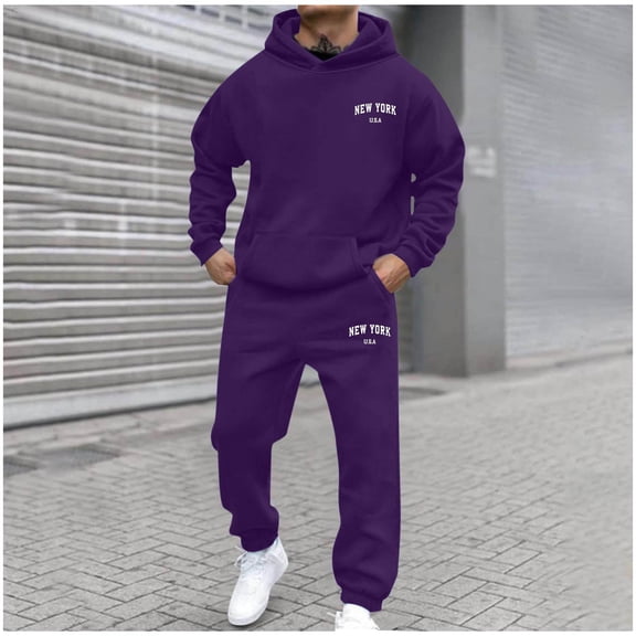 YueHuiYing Men's Casual Pullover Hooded Sports Print Long Sleeve Trousers Two-Piece Elastic Waist Tracksuit
