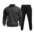 thumbnail image 1 of YueHuiYing Men's Casual Pullover Solid Hooded Sports Long Sleeve Sweatshirt Elastic Waist Trousers Two-Piece Tracksuit, 1 of 3