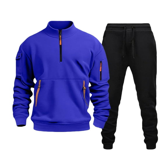 YueHuiYing Men's Casual Pullover Solid Hooded Sports Long Sleeve Sweatshirt Elastic Waist Trousers Two-Piece Tracksuit