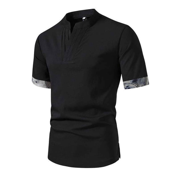 YueHuiYing Men's Casual Short-Sleeve Shirt Classic Button-Down Style Summer Golf T-Shirt with Collar Black M
