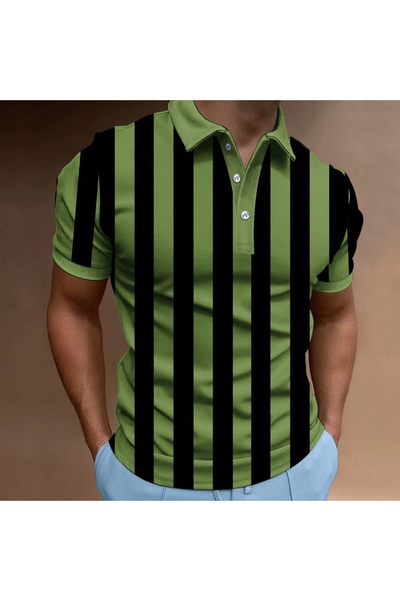 Men's Casual Short Sleeve Shirt - Classic Vertical Striped Print Collared Top in Multiple Colors
