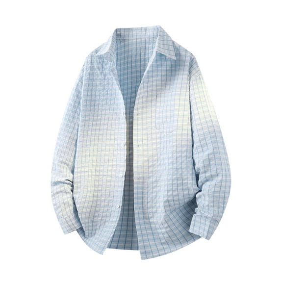 YueHuiYing Men's Casual Vintage Checkered Cotton Button-Down Collar Long Sleeve Shirt with Chest Pockets for Everyday Wear