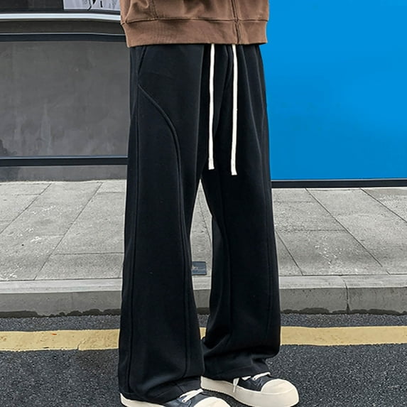 YueHuiYing Men's Casual Wide Leg Pleated Dress Pants Elastic High Waisted Baggy Streetwear Trousers Casual