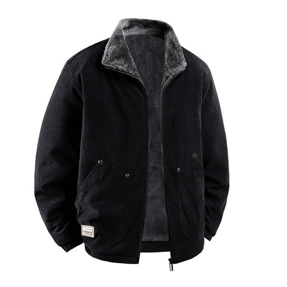 YueHuiYing Men's Corduroy Thickened Standing Collar Zipper Pocket Long Sleeve Casual Outwear Vintage Jackets