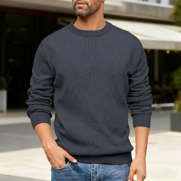 YueHuiYing Men's Crew Neck Sweater Slim Fit Lightweight Sweatshirts Knitted Pullover for Casual