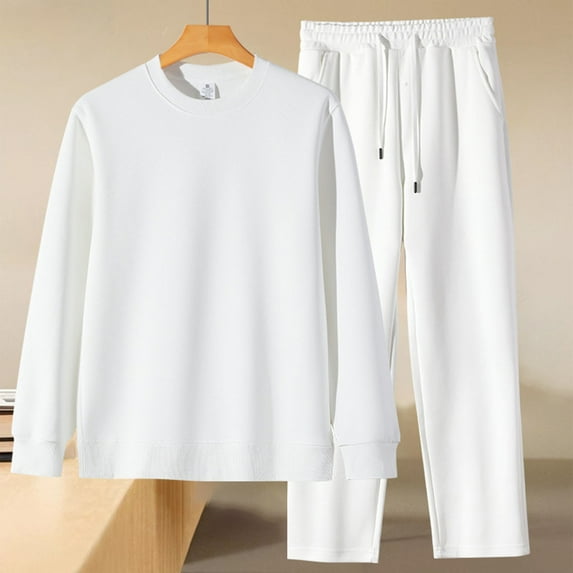 YueHuiYing Men's Crewneck Loungewear Set Solid Color Loose Casual Athletic Style Outdoor Wear Long Sleeve Shirts Sets