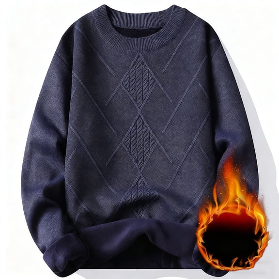 YueHuiYing Men's Fashion Solid Color Pullover Sweater Round Neck Long Sleeve Casual Classic Knit Sweater