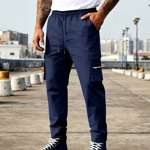 YueHuiYing Men's Full Elastic Waist Casual Cargo Pants Relaxed Fit Lightweight Pull On Work Pant