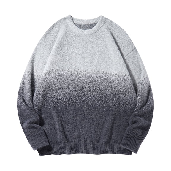 YueHuiYing Men's Gradient Color Sweater Fall and Winter Tide Loose Thickening Bottom Warm Round Neck Knit Sweater