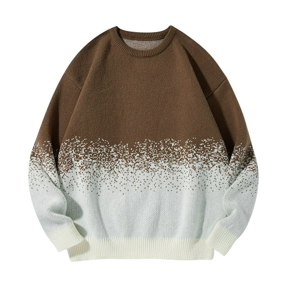 YueHuiYing Men's Gradient Color Sweater Fall and Winter Tide Loose Thickening Bottom Warm Round Neck Knit Sweater