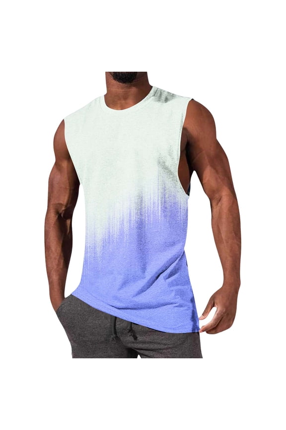 Men's Gradient Stripe Printed Hooded Fitness Tank Top – Breathable Quick-Dry Round Neck Workout Shirt Stylish Athletic Wear for Training Summer Wear