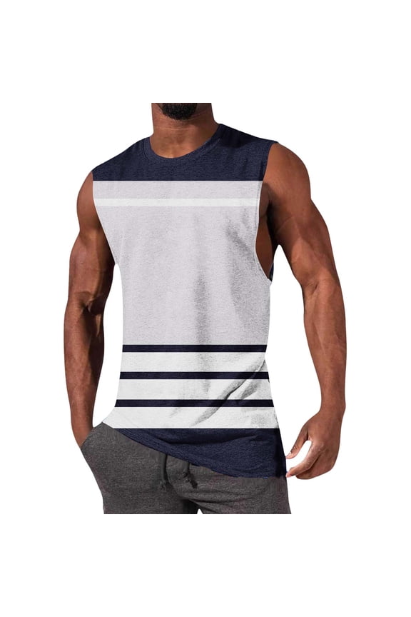 Men's Gradient Stripe Printed Hooded Fitness Tank Top – Breathable Quick-Dry Round Neck Workout Shirt Stylish Athletic Wear for Training Summer Wear