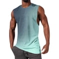 thumbnail image 1 of YueHuiYing Men's Gradient Stripe Printed Hooded Fitness Tank Top – Breathable Quick-Dry Round Neck Workout Shirt Stylish Athletic Wear for Training Summer Wear, 1 of 5