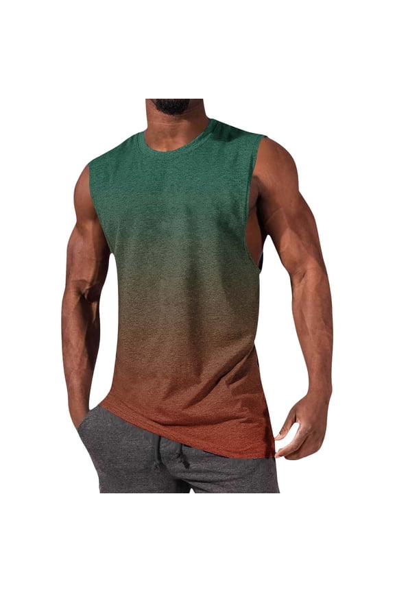 Men's Gradient Stripe Printed Hooded Fitness Tank Top – Breathable Quick-Dry Round Neck Workout Shirt Stylish Athletic Wear for Training Summer Wear
