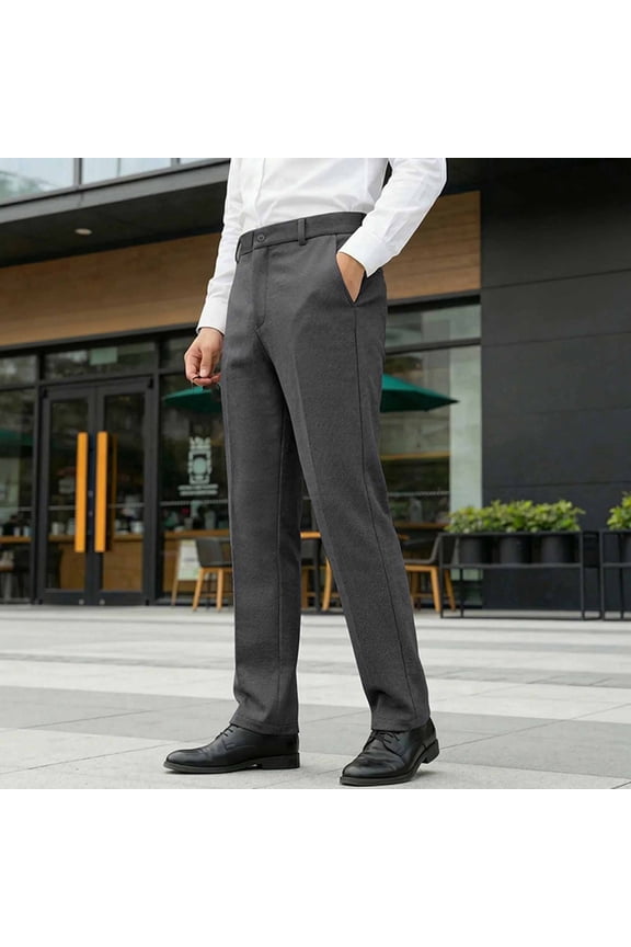 Men's Heavyweight Dress Pants - Solid-Color Slim-Fit Straight Leg Style, Crafting Refined Comfort for the Workplace
