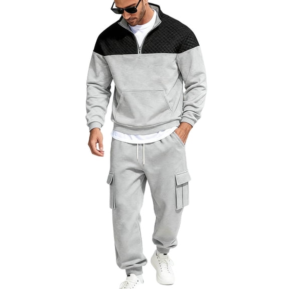 YueHuiYing Men's Hooded Athletic Tracksuit Sweatsuit Long Sleeve Full-Zip Jogging Sweatpants 2 Piece Patchwork Sportsuits