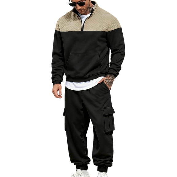 YueHuiYing Men's Hooded Athletic Tracksuit Sweatsuit Long Sleeve Full-Zip Jogging Sweatpants 2 Piece Patchwork Sportsuits