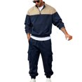 thumbnail image 1 of YueHuiYing Men's Hooded Athletic Tracksuit Sweatsuit Long Sleeve Full-Zip Jogging Sweatpants 2 Piece Patchwork Sportsuits, 1 of 8