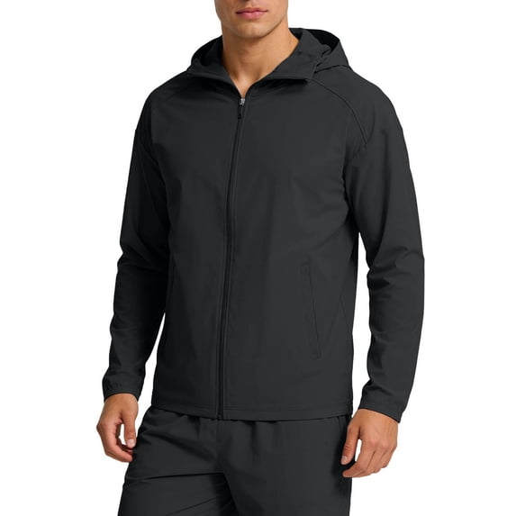 YueHuiYing Men's Lightweight Silk Sun Protection Hooded Jacket Full Zip Slim Fit Long Sleeve for Outdoor Wear