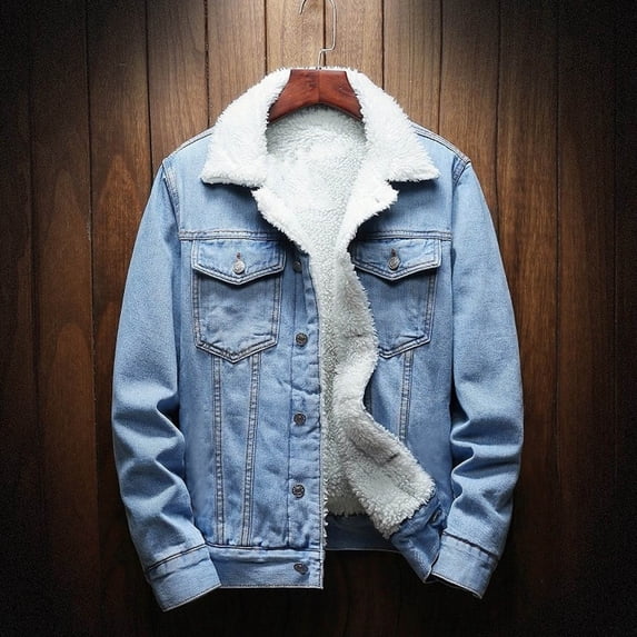 YueHuiYing Men's Lined Lapel Jacket Warm Winter Trucker Jacket Cowboy Denim Jacket