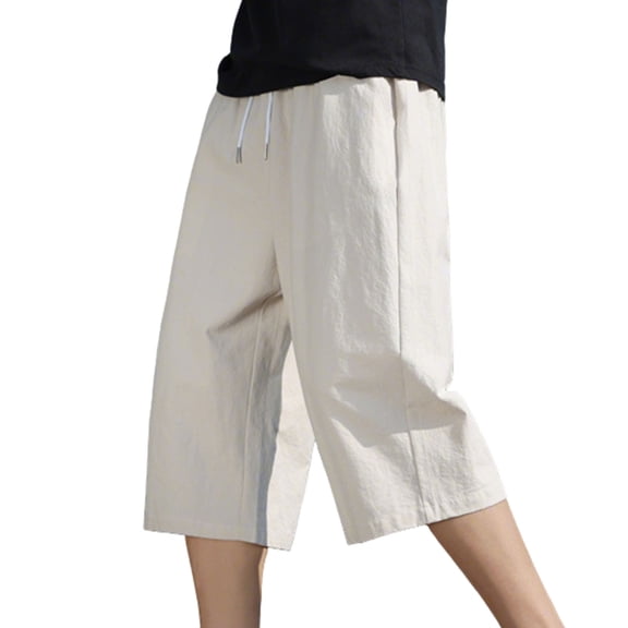 YueHuiYing Men's Linen Shorts Casual Elastic Waist Drawstring Summer Beach Vacation Yoga Golf Shorts with Pockets