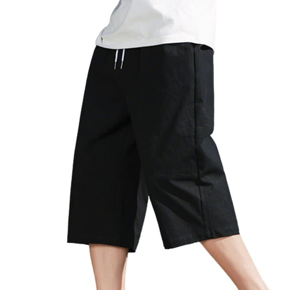YueHuiYing Men's Linen Shorts Casual Elastic Waist Drawstring Summer Beach Vacation Yoga Golf Shorts with Pockets