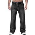 thumbnail image 1 of YueHuiYing Men's Loose Fit Straight Leg Denim Jeans Baggy Wide Leg Plain Pants Trousers, 1 of 8