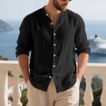 thumbnail image 1 of YueHuiYing Men's Mandarin Collar Long - Sleeve Shirt Breathable Casual Button - Down Loose Multiple Colors, 1 of 6