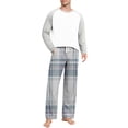 thumbnail image 1 of YueHuiYing Men's Pajamas Set 2 Piece Long Sleeve T-Shirt Loungewear Long Plaid Pants with Pocket, 1 of 7