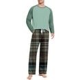thumbnail image 1 of YueHuiYing Men's Pajamas Set 2 Piece Long Sleeve T-Shirt Loungewear Long Plaid Pants with Pocket, 1 of 7