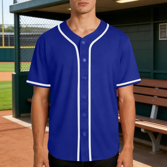 YueHuiYing Men's Plain Button-Down Baseball Jersey Blank Softball Team Uniform Hip Hop Hipster Short-Sleeve Active Shirts