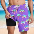 thumbnail image 1 of YueHuiYing Men's Pocketed Lined Print Elastic Waist Drawstring Quick-Dry Swim Trunks Beach Shorts Purple M, 1 of 6