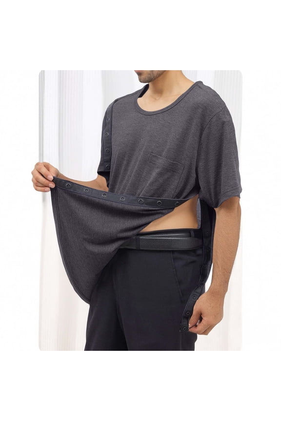 Men's Post Shoulder Surgery Recovery Shirts Full Tear Away Short Sleeve Snap Chemo Port Access Shirt