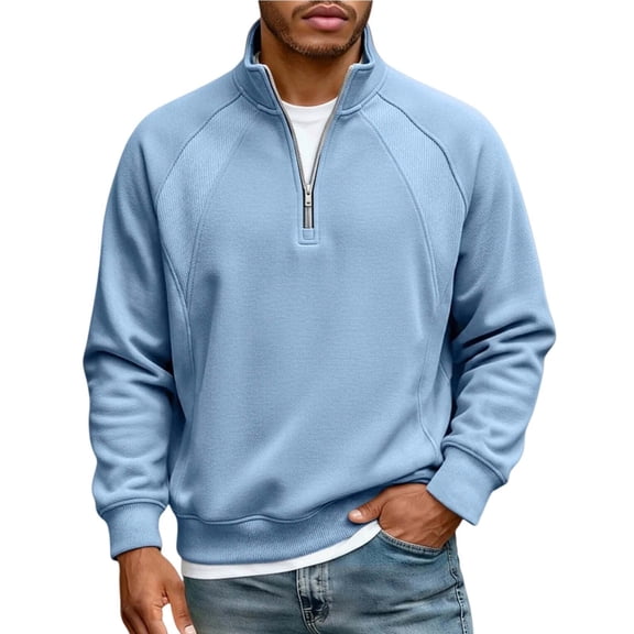 YueHuiYing Men's Quarter Zip Sweater Knit Sweater Mock Neck Sweater Casual Pullover Sweater with Ribbing Edge