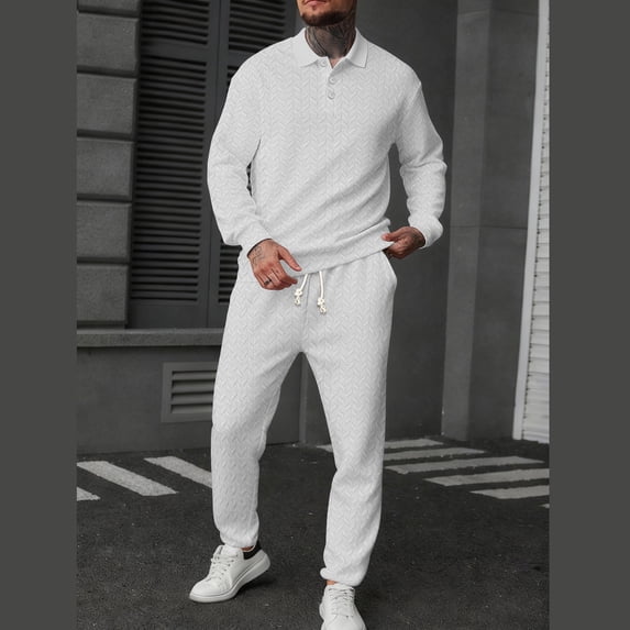 YueHuiYing Men's Solid-Color Casual Loose Sports Corduroy Pocket Drawstring Long Pants Button Long Sleeve Turndown Collar Top Sets