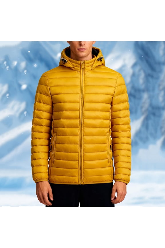 Men's Solid Color Detachable Cap Zipper Hooded Winter Warm Jacket Coat Long Sleeve Parkas