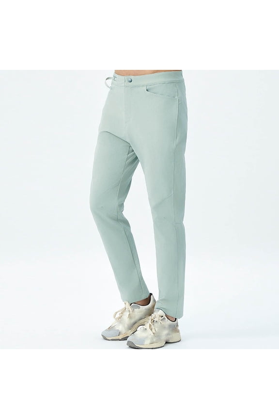 Men's Solid-Color Fashion Casual Slant-Pocket Front-Pleated Straight-Leg Trousers with Elastic Waistband and Dropped-Crotch Fit