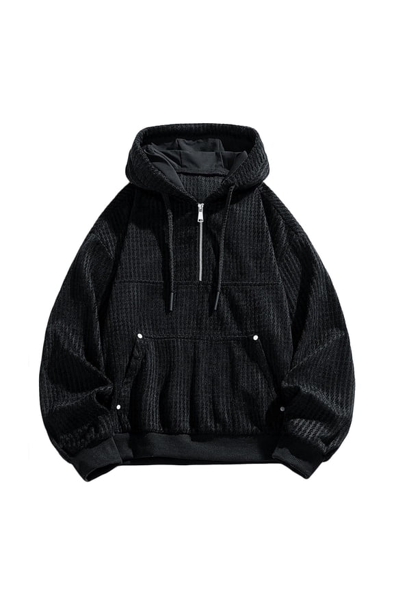 Men's Solid Color Hooded Cloth Coat - Long Sleeve with Multiple Pockets, Ideal for Work, Outdoor & Casual Wear